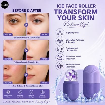 Reusable Silicone Ice Face Roller & Ice Cube Facial Massager | Skin Tightening, Pore Minimizing, Puffiness & Dark Circle Remover