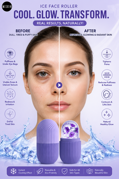 Reusable Silicone Ice Face Roller & Ice Cube Facial Massager | Skin Tightening, Pore Minimizing, Puffiness & Dark Circle Remover